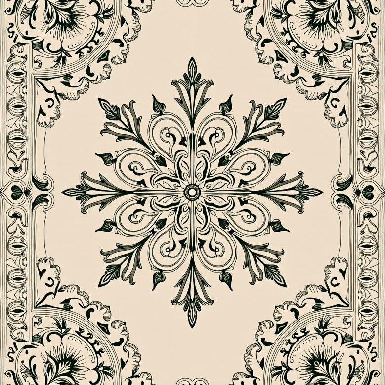 Vintage Medallion Swirl With Elegant Floral Motifs (Ivory) - ODIKA