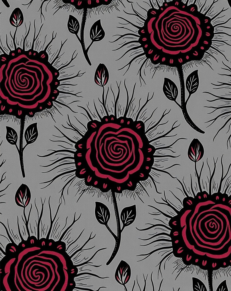 Gothic Rose Bloom Tapestry with Dark Floral Arrangements(Gray) - ODIKA