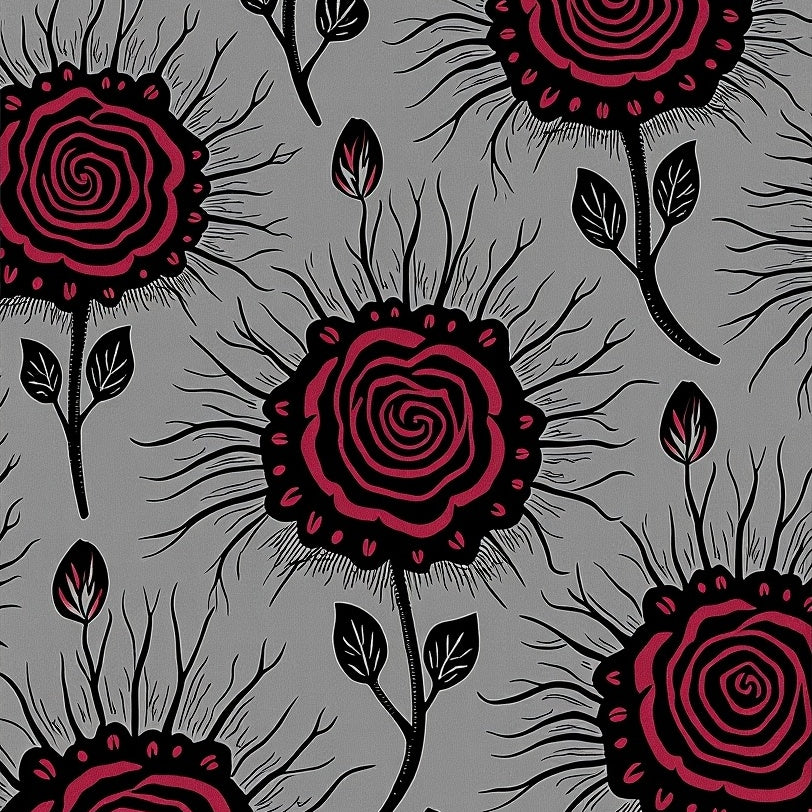 Gothic Rose Bloom Tapestry with Dark Floral Arrangements(Gray) - ODIKA
