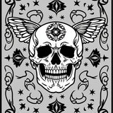 Celestial Skull and Moth with Starburst Details Lunar Motifs(Gray)