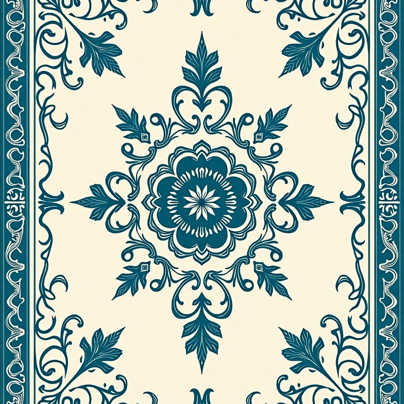 Elegant Floral Medallion Tapestry With Vintage Artistic Swirl Motifs (Teal) - ODIKA