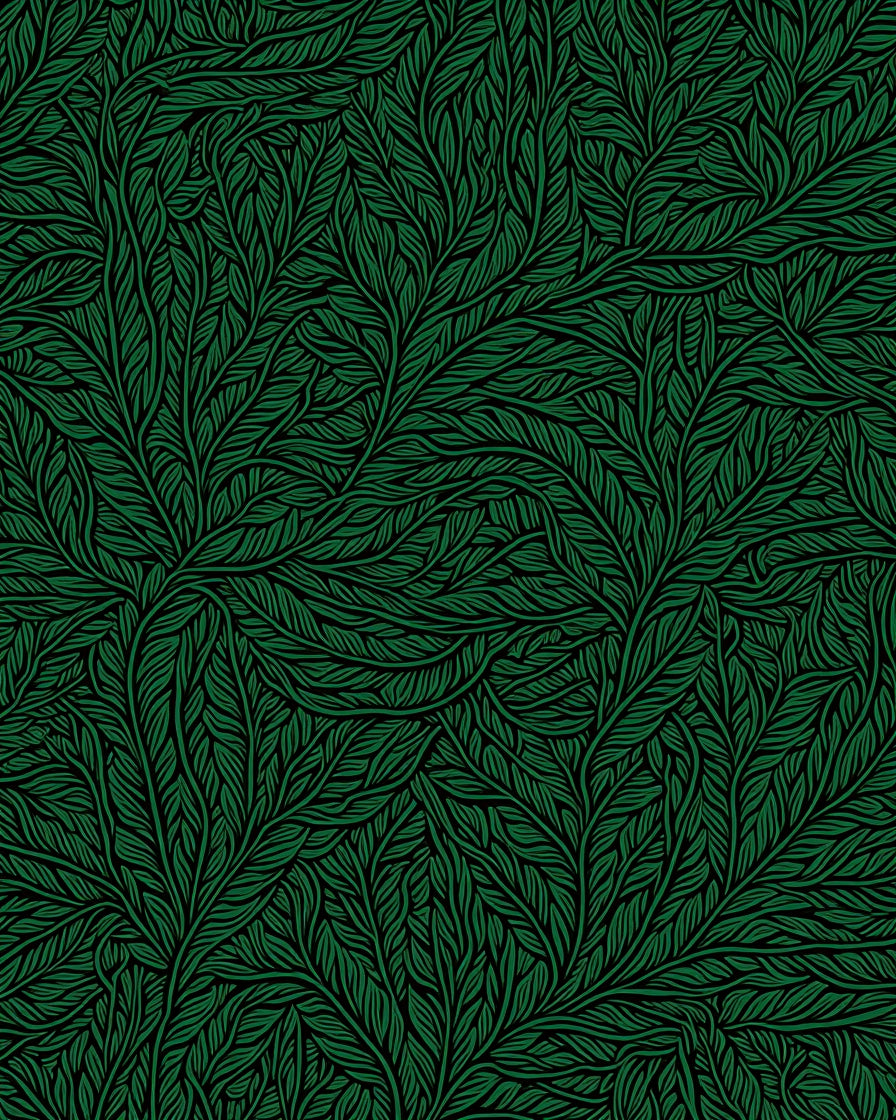 Botanical Vine Cascade with Flowing Leaf Motifs (Green) - ODIKA