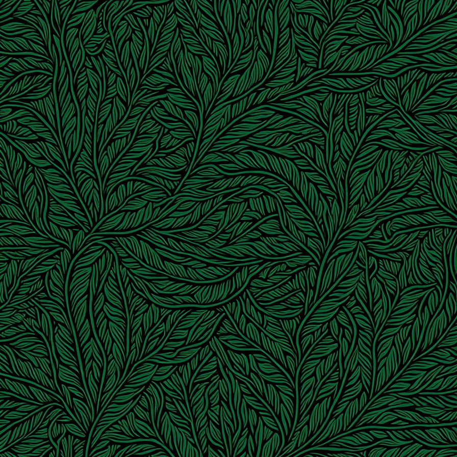 Botanical Vine Cascade with Flowing Leaf Motifs (Green) - ODIKA