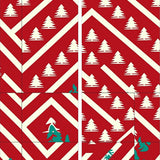 Modern Interlocking Chevron with Subtle Holiday Pine Silhouettes(Red)