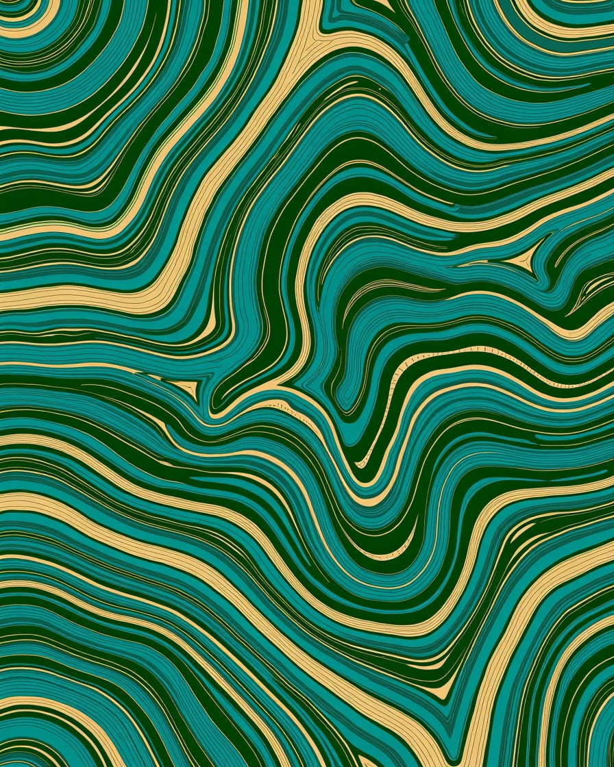 Abstract Fluid with Emerald Ripples and Iridescent Highlights (Teal) - ODIKA