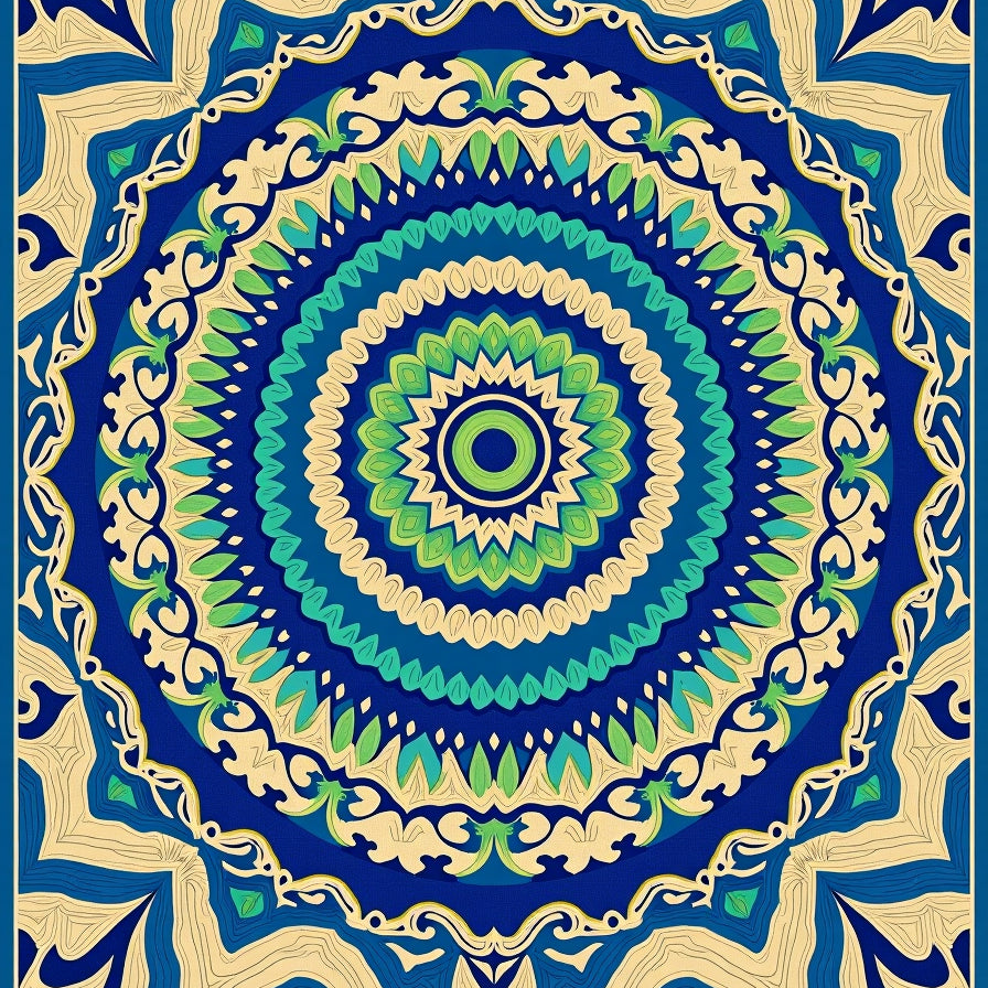 Sunset Breeze Abstract Medallion Symmetry (Blue) - ODIKA