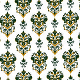 Ornate Floral Arabesque with Symmetrical Damask(White)