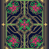 Modern Interlocking Trellis Motif with Stylized Blossoms (Black)