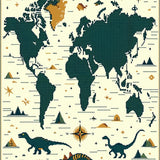 Beige Educational with Dinosaur Silhouettes and World Map(Green)