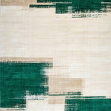 Contemporary Beige Dark Green Area Abstract Art(Beige)