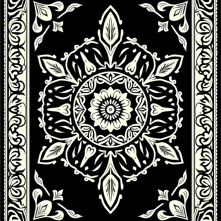 Medallion with Swirling Paisley Accents (Black) - ODIKA
