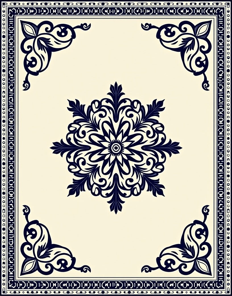 Traditional Medallion with Ornate Corner Flourishes (Beige) - ODIKA