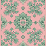 Timeless Damask Elegance with Interlocking Florals and Subtle Distressed Touch(Pink)