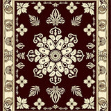 Luxurious Burgundy Medallion With Ornate Floral Motifs(Brown)