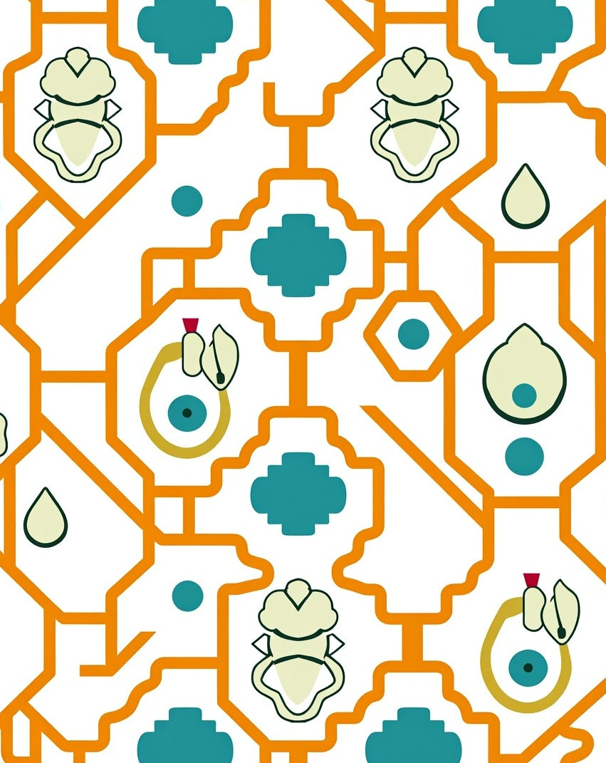 Abstract Interlocking Lattice with Mid Modern Aesthetics (Orange) - ODIKA