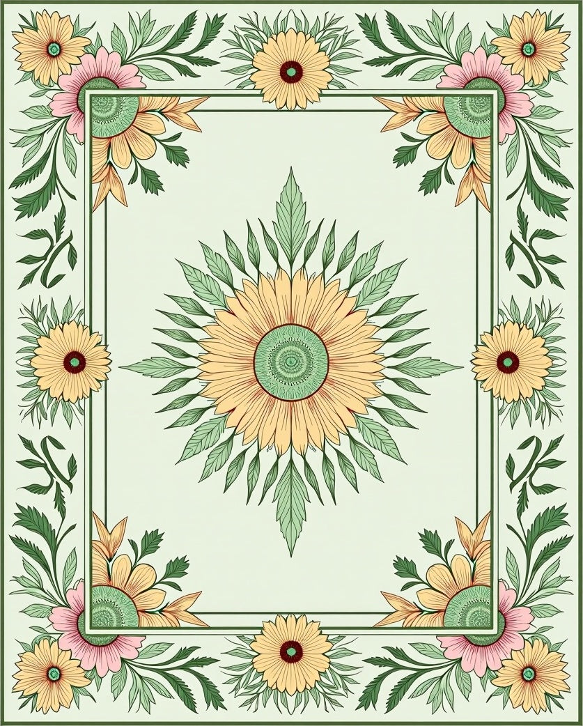 Vintage Botanical Medley Featuring Delicate Sunflower and Leaf Motifs (Yellow) - ODIKA