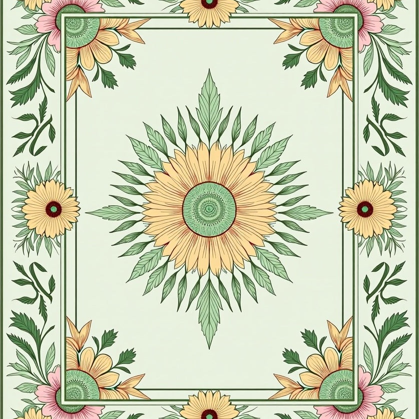 Vintage Botanical Medley Featuring Delicate Sunflower and Leaf Motifs (Yellow) - ODIKA