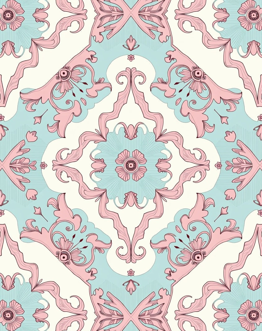 Distressed Floral Oushak Motif with Faded Classic Scrollwork and Shapes (Pink) - ODIKA