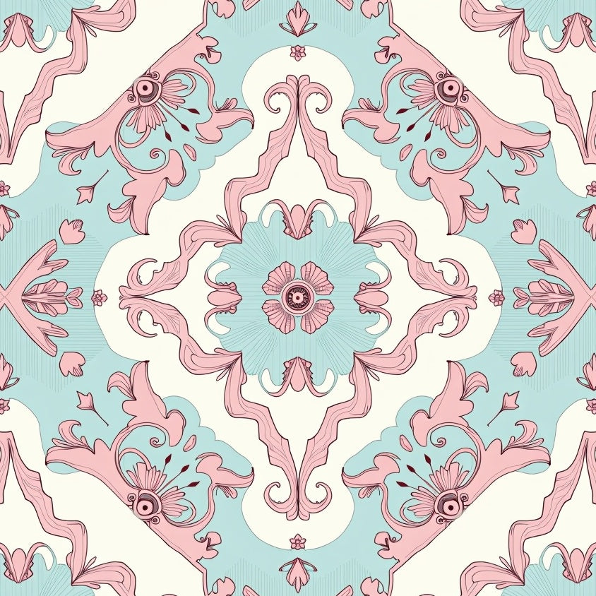 Distressed Floral Oushak Motif with Faded Classic Scrollwork and Shapes (Pink) - ODIKA