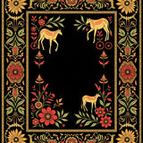 Safari Adventure Floral Tapestry Jungle Fauna Botanical Motif(Black)