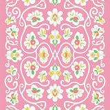 Botanical Vinework Motif Featuring Scrollwork and Stylized Blossoms(Pink)
