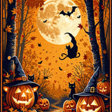 Halloween Gnome Pumpkin Cat Area Rug with Whimsical Spiderweb Accents(Orange)