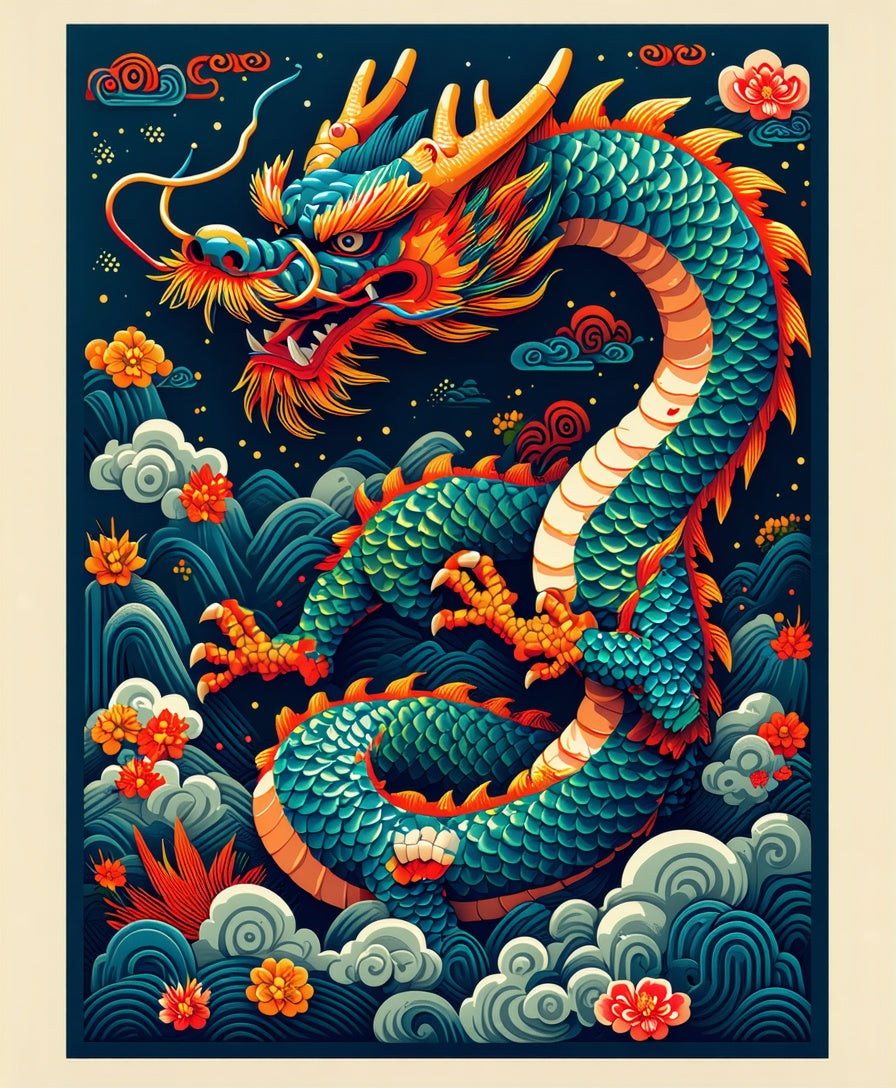 Vibrant Dragon Motif(Blue) - ODIKA