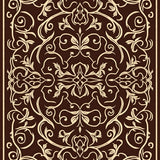 Elegant Swirling Botanical Damask Curved Leaf Motif(Brown)