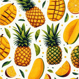 Tropical Fruit Fusion Area Rug Colorful Pineapple & Mango Print Carpet(Yellow)