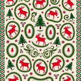 Festive Fir Tree and Leaping Deer Interlocking Motif Design(Red)