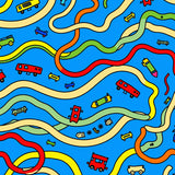 Vibrant Roadway Adventure With Playful Vehicle Icons (Blue)