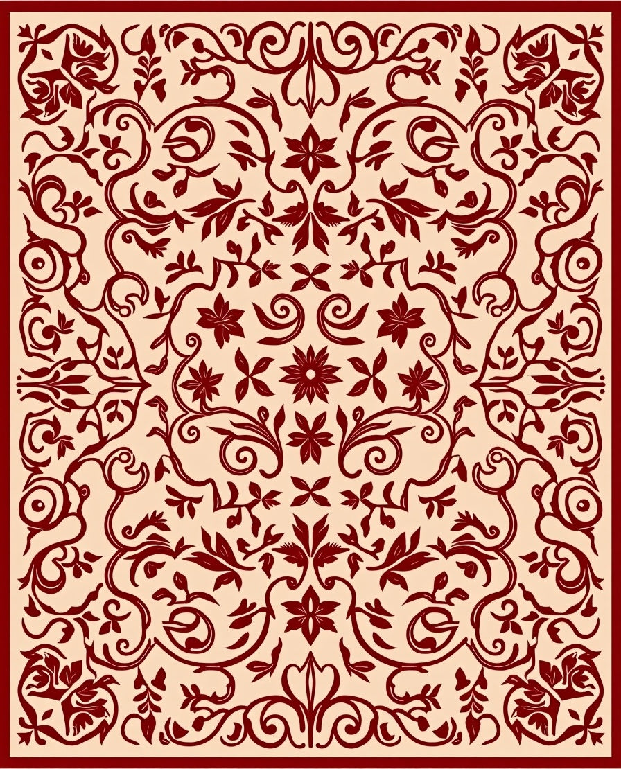 Timeless Worn In Floral Scroll with Delicate Interwoven Leaf Designs (Beige) - ODIKA