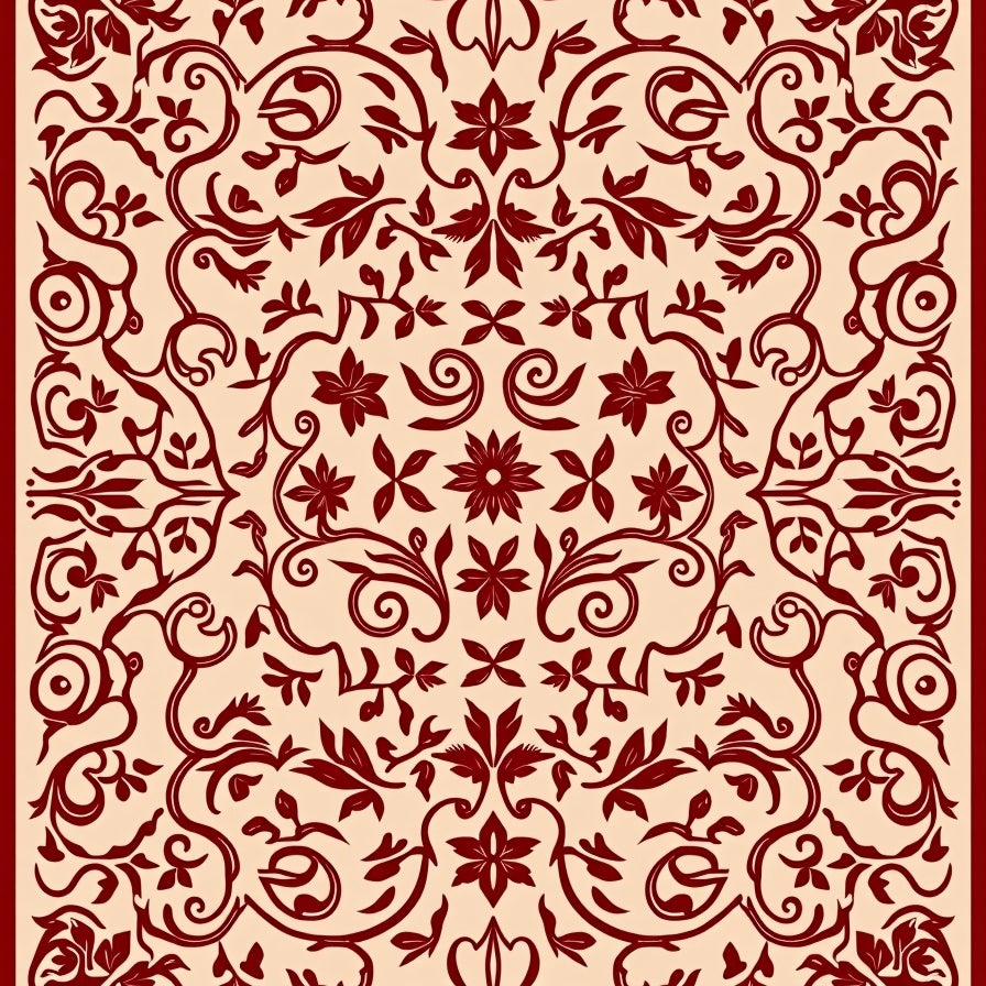 Timeless Worn In Floral Scroll with Delicate Interwoven Leaf Designs (Beige) - ODIKA