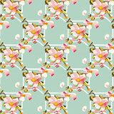 Art Nouveau Wildflower Tapestry With Interlocking Lattice(Pink)