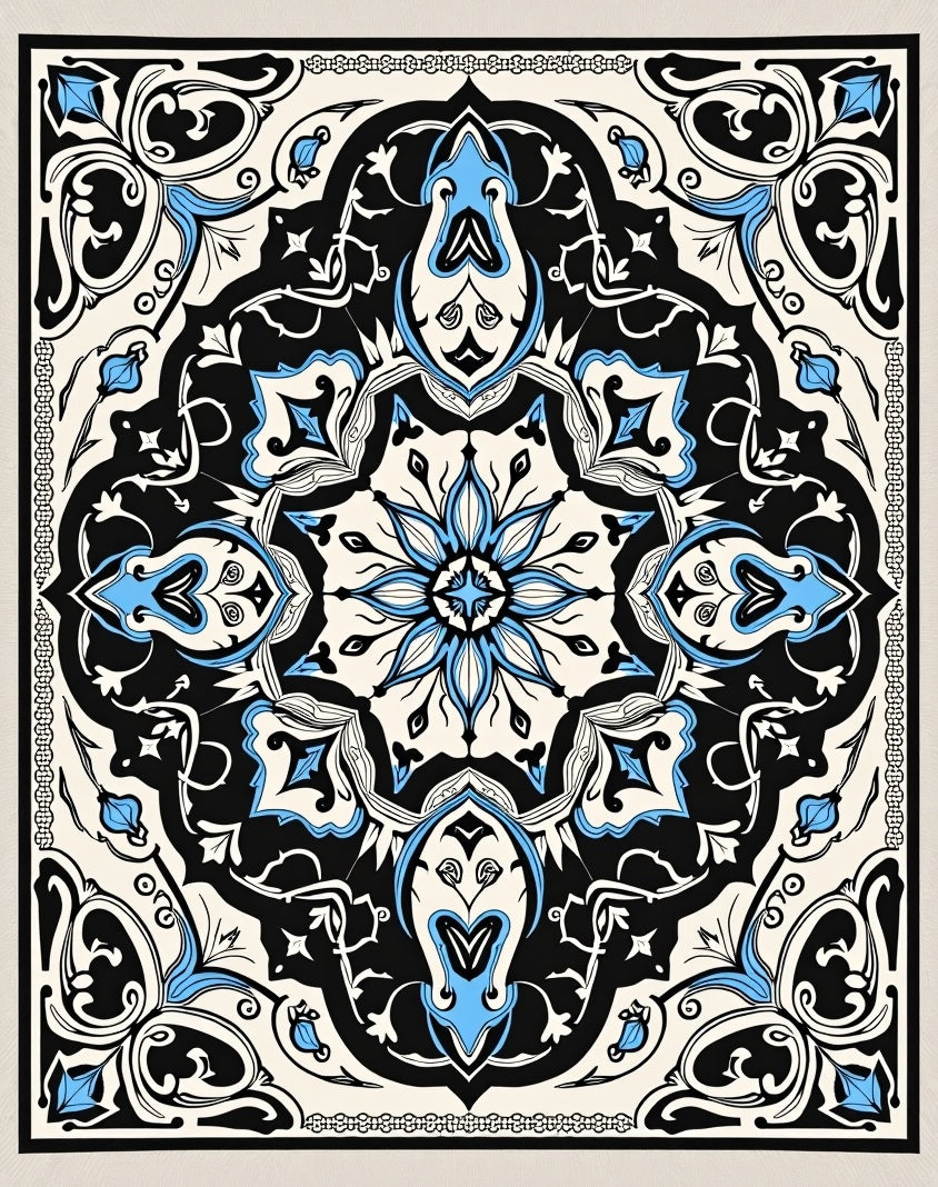 Boho Mosaic Medallion with Ornate Floral Accents (Black) - ODIKA