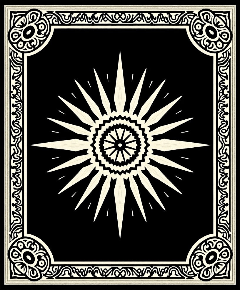 Burst with Radiating Starburst and Paisley Border (Black) - ODIKA