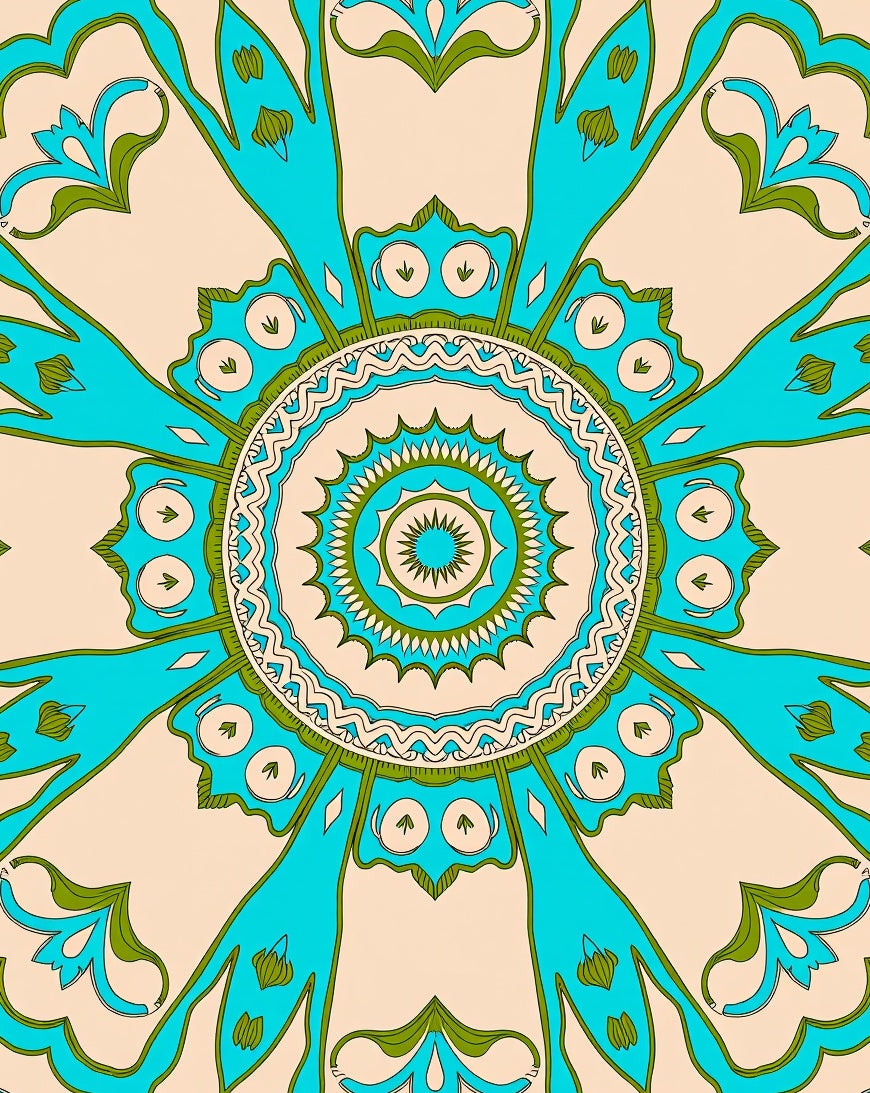 Boho Medallion Sunburst Fade Resistant Floor Covering (Beige) - ODIKA