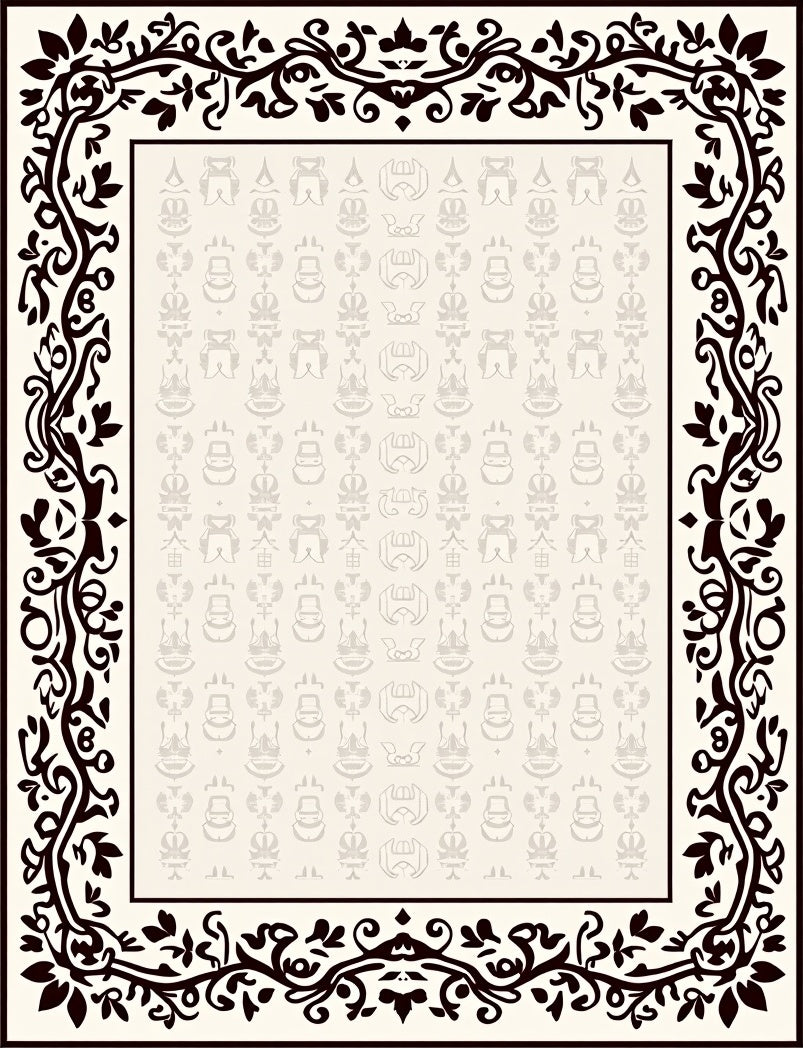 Symmetrical Damask Motif with Delicate Vines and Stylized Petal (Black) - ODIKA