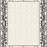 Symmetrical Damask Motif with Delicate Vines and Stylized Petal (Black) - ODIKA