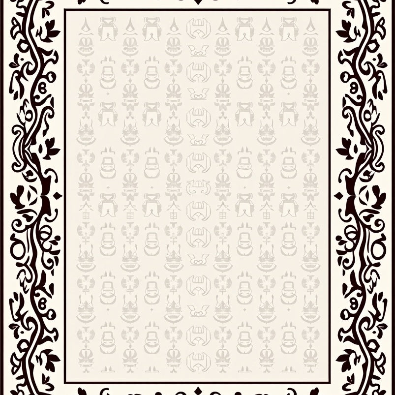 Symmetrical Damask Motif with Delicate Vines and Stylized Petal (Black) - ODIKA