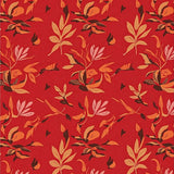 Rustic Abstract Floral Mosaic with Seasonal Leaf Detailing(Red)