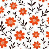 Stylized Bloom Cluster With Curvy Vines And Layered Abstract Leaves (Orange)