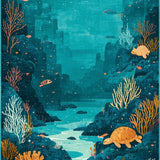 Coastal Seascape Lightweight With Turtle Sanctuary And Coral Design(Blue)