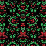 Festive Holly Wreath Shag with Intricate Botanical Motifs(Black)
