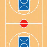 Basketball Court Wood Floor Blue Key White Lines Red Circle(Beige)