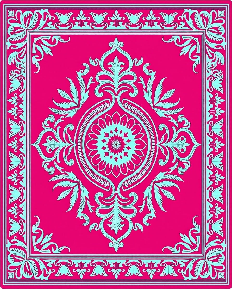 Ornate Damask with and Silver Interlocking Flourishes (Pink) - ODIKA