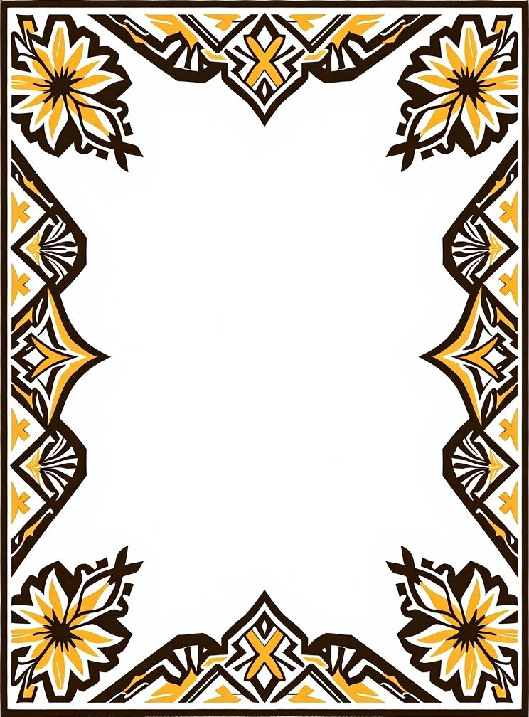 Aztec Sunburst Motif with Interlocking Borders and Accents (Brown) - ODIKA
