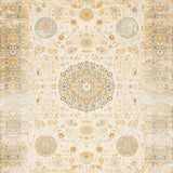 Classic Low Pile Area With Faded Ornamental Medallion Motifs(Beige)