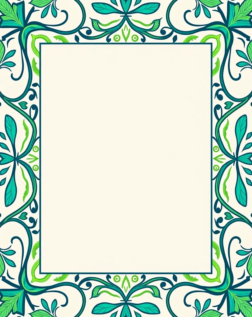 Art Nouveau Inspired Vinework and Stylized Petal Arrangement (Teal) - ODIKA