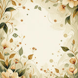 Modern Khaki and Beige Oval with Abstract Floral Design(Beige)